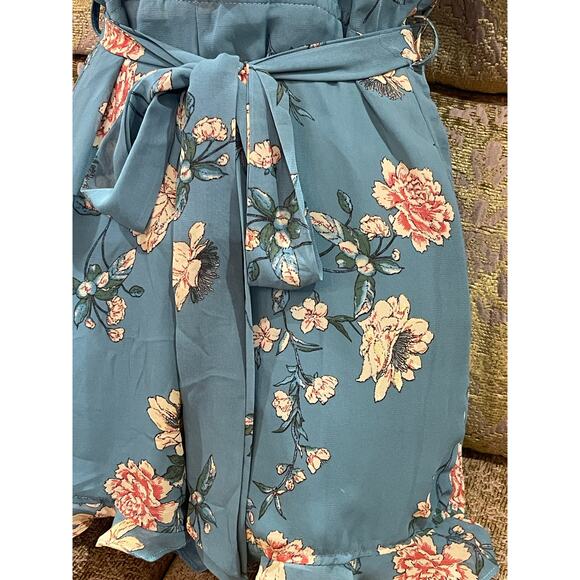 Forever 21 Teal Floral Romper Jumpsuit Women’s Size Small - Picture 6 of 6